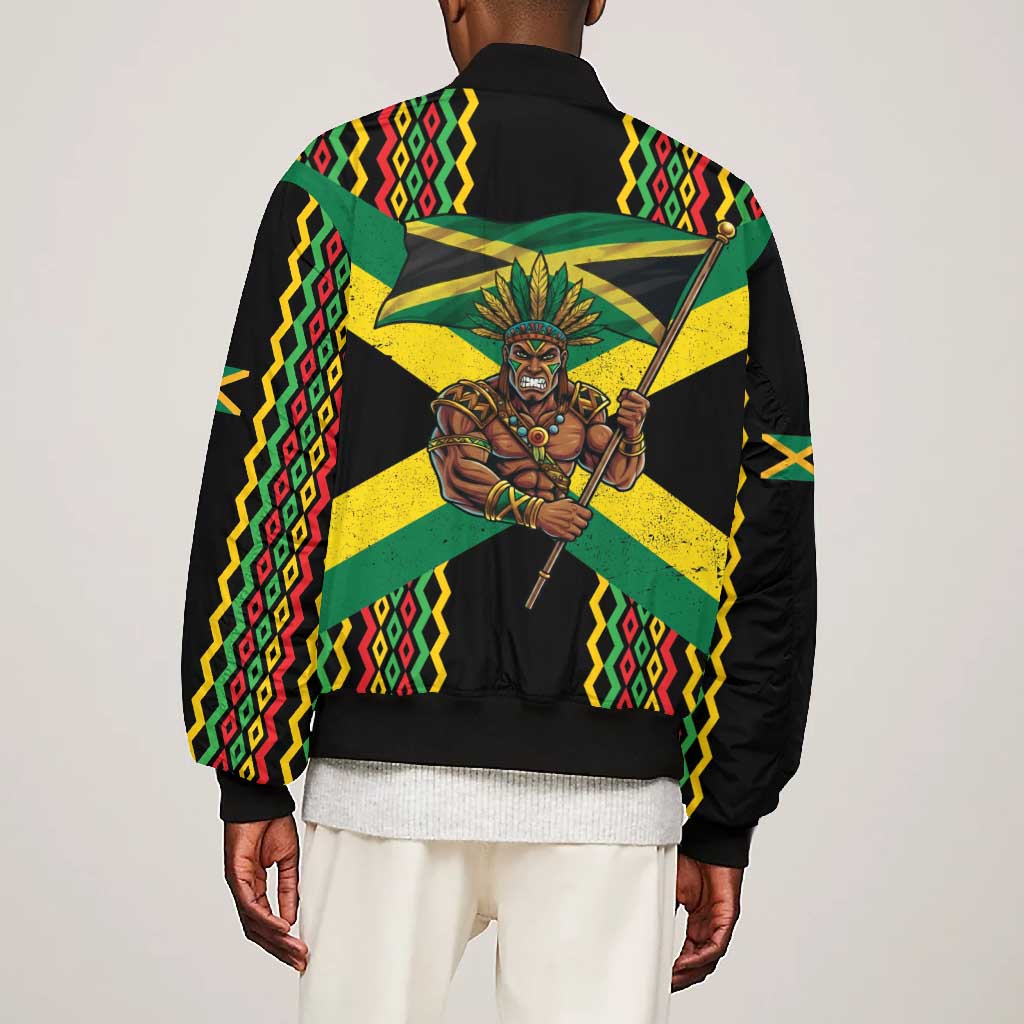 Black Jamaicans Warrior Spirit Bomber Jacket Tribal Fighter in Reggae Colors - African Pride