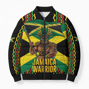 Black Jamaicans Warrior Spirit Bomber Puffer Jacket Tribal Fighter in Reggae Colors