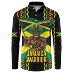 Black Jamaicans Warrior Spirit Button Sweatshirt Tribal Fighter in Reggae Colors