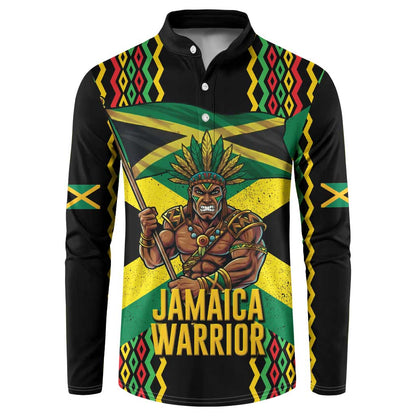 Black Jamaicans Warrior Spirit Button Sweatshirt Tribal Fighter in Reggae Colors