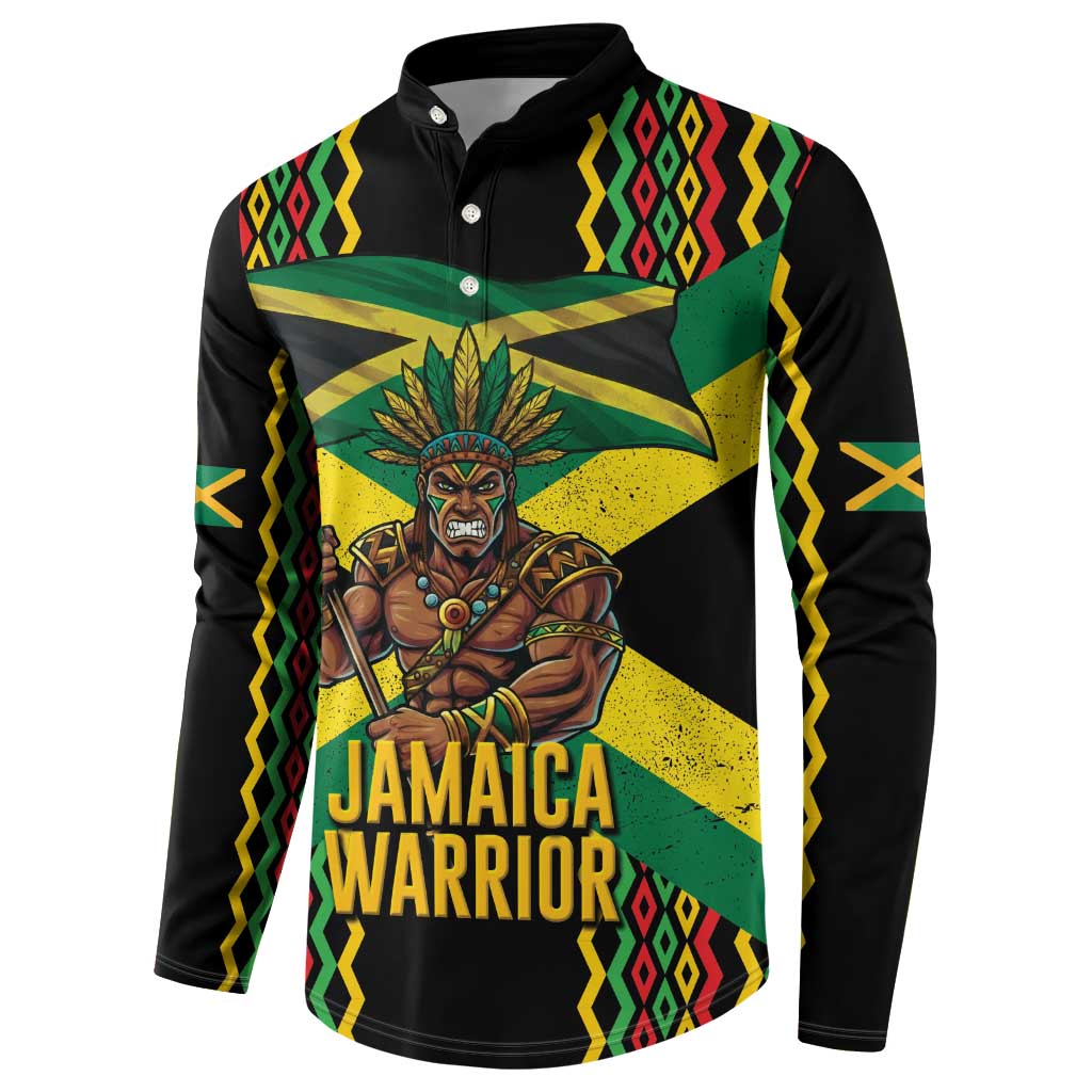 Black Jamaicans Warrior Spirit Button Sweatshirt Tribal Fighter in Reggae Colors