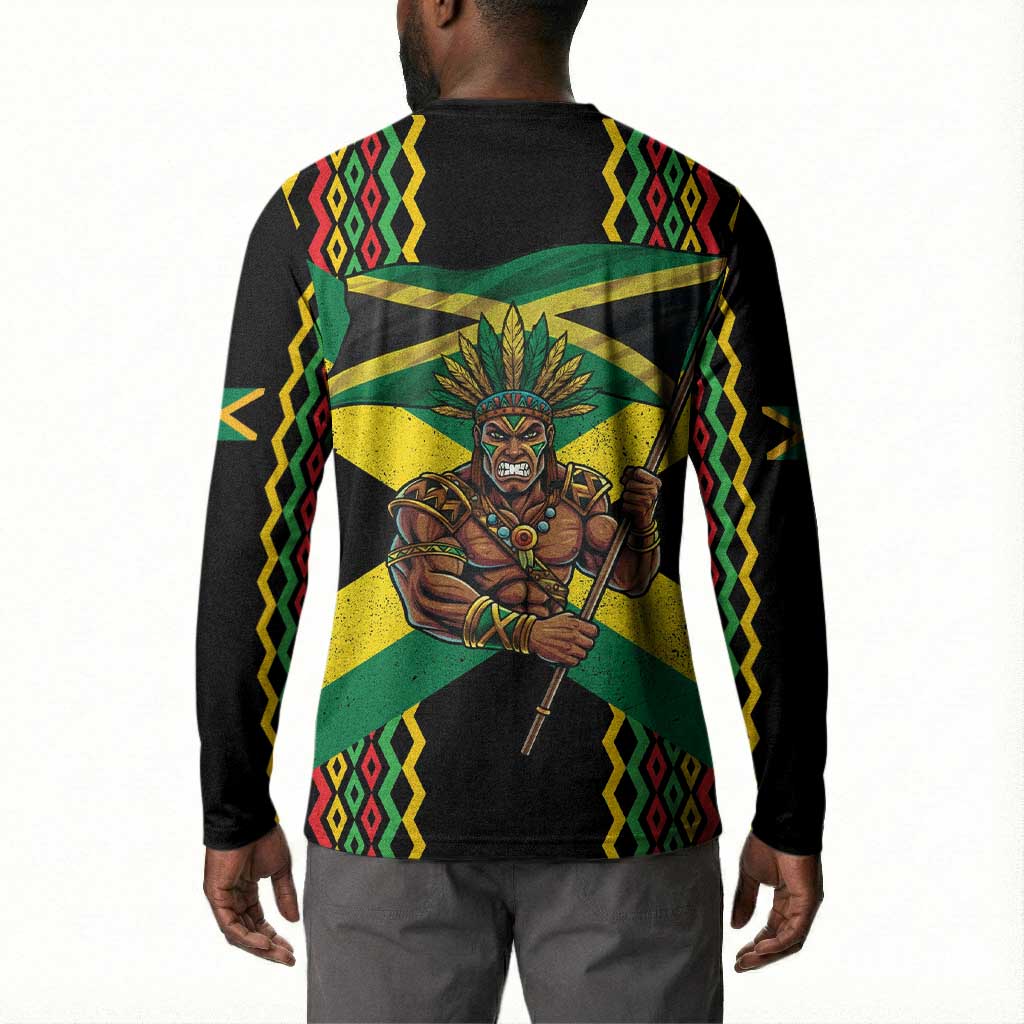 Black Jamaicans Warrior Spirit Button Sweatshirt Tribal Fighter in Reggae Colors