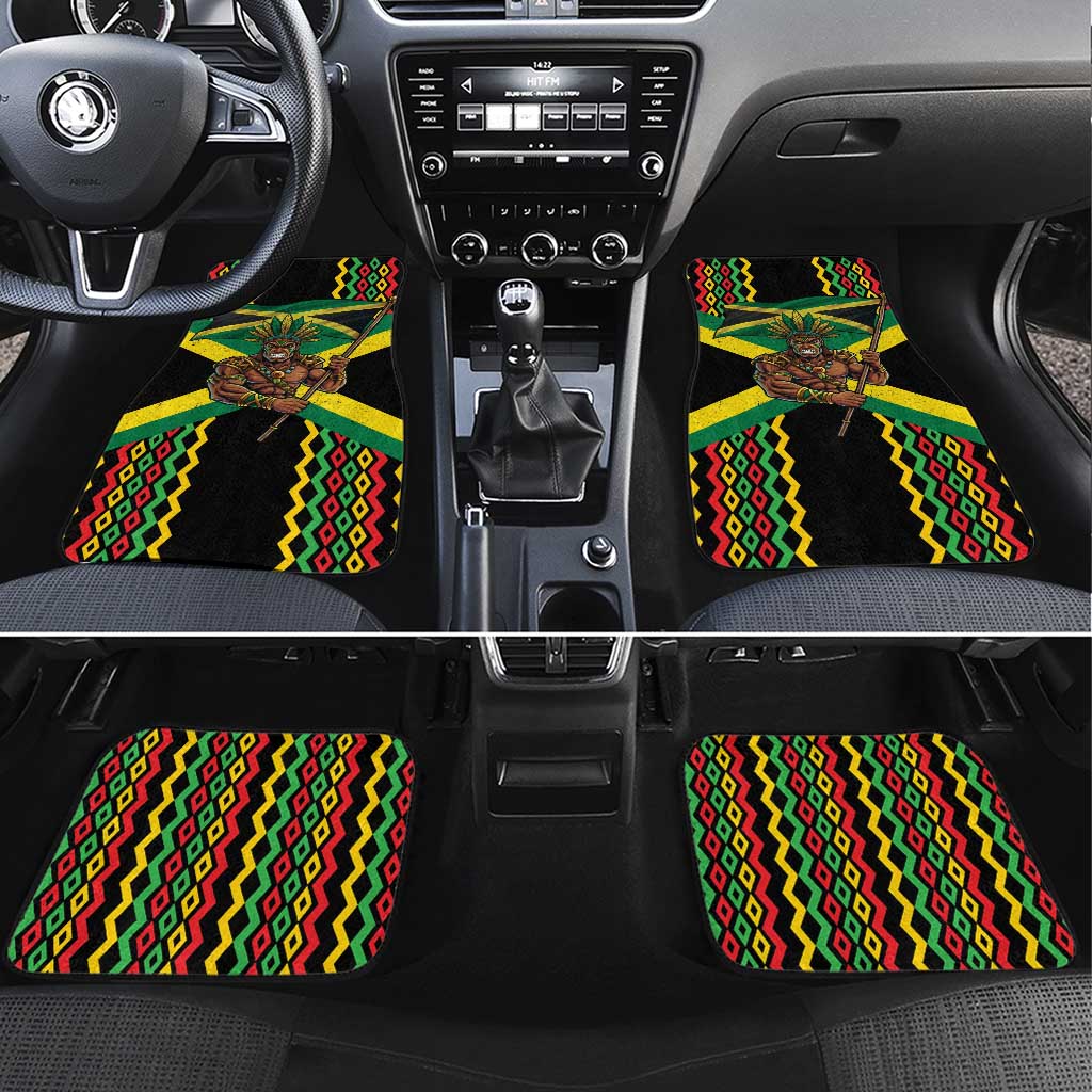 Black Jamaicans Warrior Spirit Car Mats Tribal Fighter in Reggae Colors - African Pride