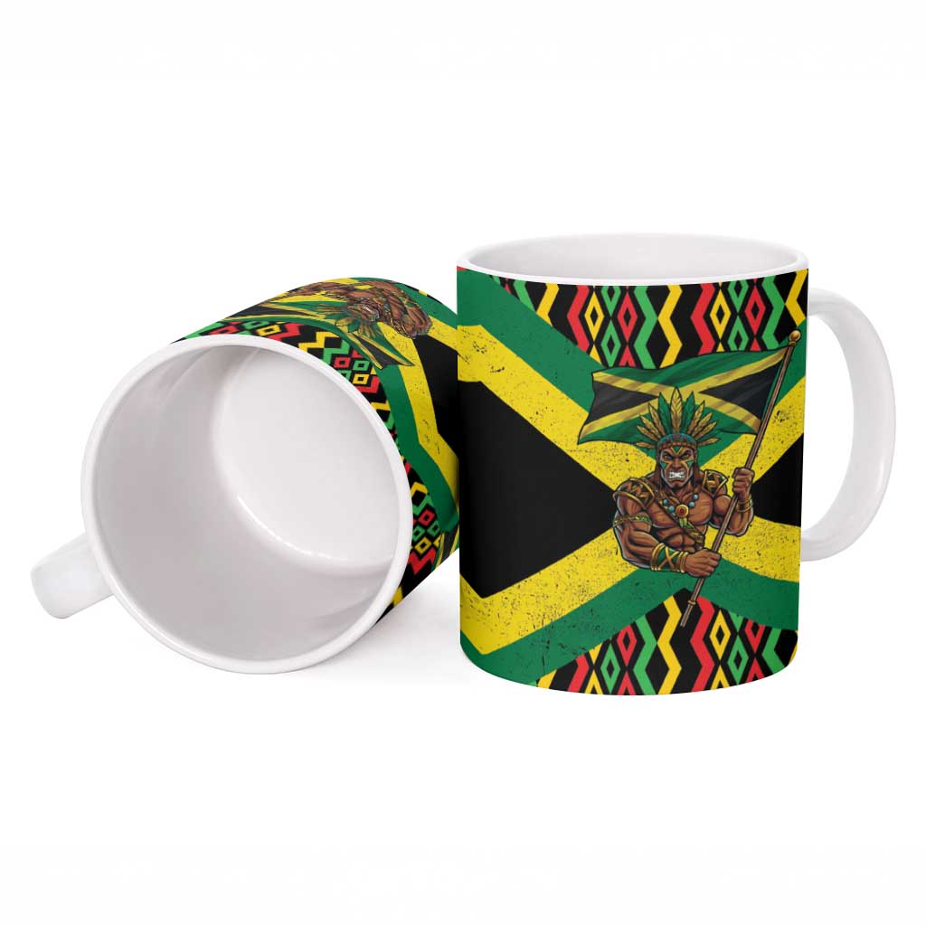 Black Jamaicans Warrior Spirit Ceramic Mug Tribal Fighter in Reggae Colors