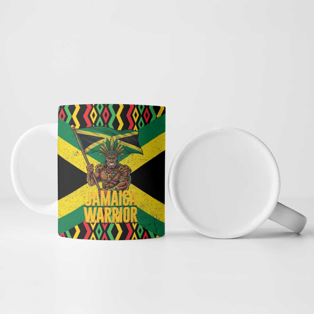 Black Jamaicans Warrior Spirit Ceramic Mug Tribal Fighter in Reggae Colors