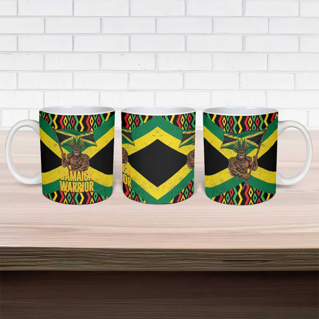 Black Jamaicans Warrior Spirit Ceramic Mug Tribal Fighter in Reggae Colors