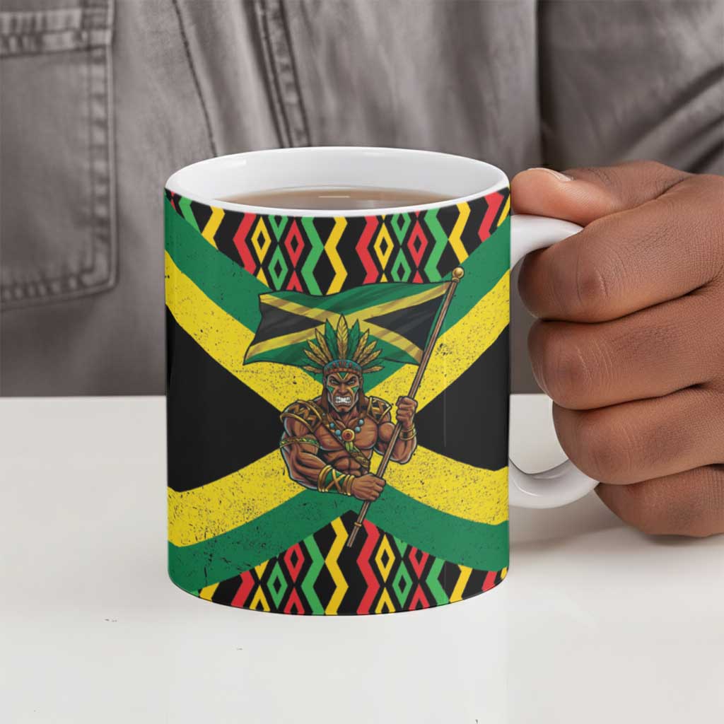 Black Jamaicans Warrior Spirit Ceramic Mug Tribal Fighter in Reggae Colors