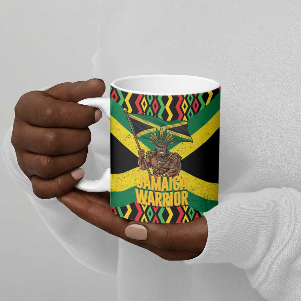 Black Jamaicans Warrior Spirit Ceramic Mug Tribal Fighter in Reggae Colors