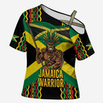 Black Jamaicans Warrior Spirit Cross Shoulder Shirt Tribal Fighter in Reggae Colors