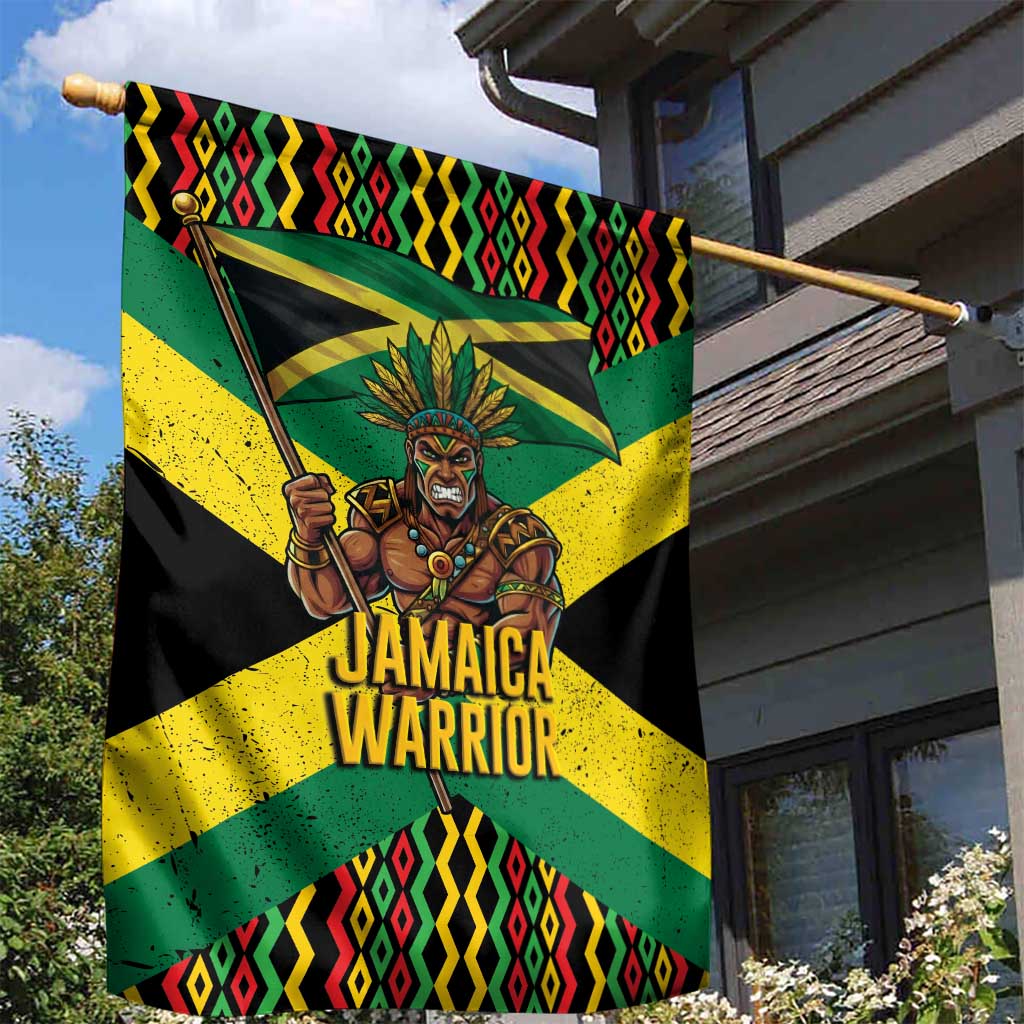 Black Jamaicans Warrior Spirit Garden Flag Tribal Fighter in Reggae Colors - African Pride