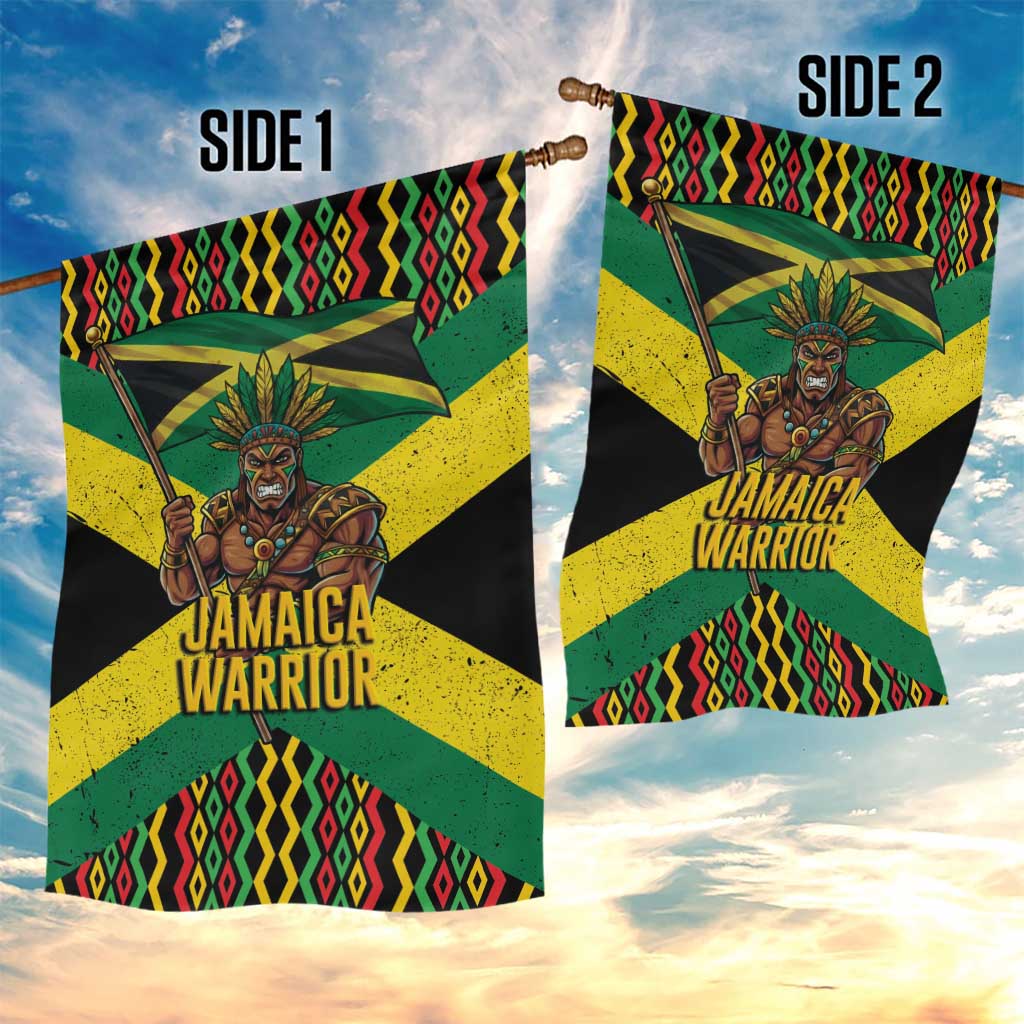 Black Jamaicans Warrior Spirit Garden Flag Tribal Fighter in Reggae Colors - African Pride