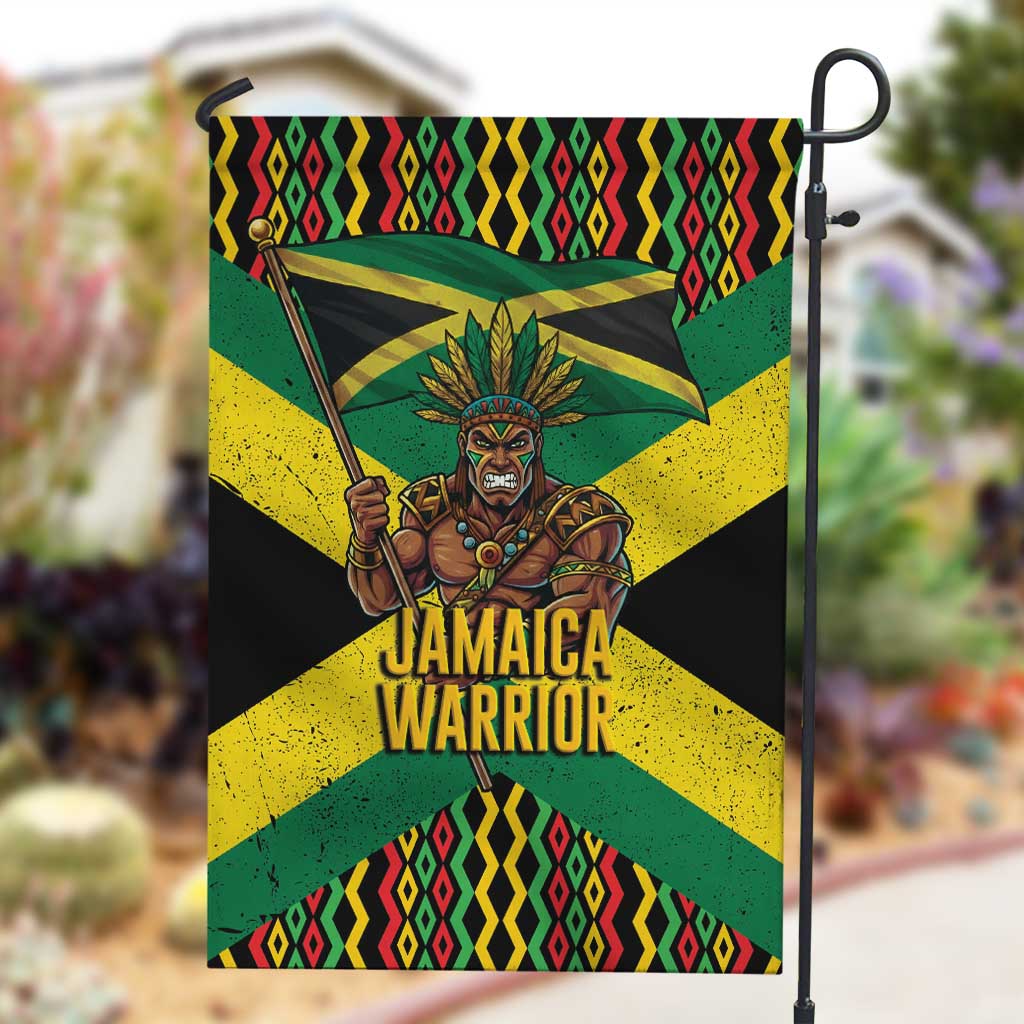 Black Jamaicans Warrior Spirit Garden Flag Tribal Fighter in Reggae Colors - African Pride