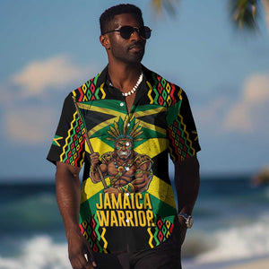 Black Jamaicans Warrior Spirit Hawaiian Shirt Tribal Fighter in Reggae Colors - African Pride