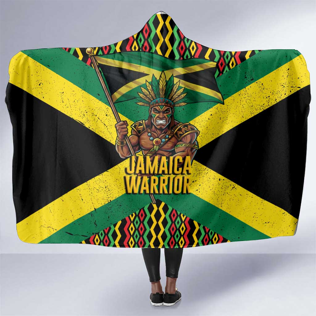 Black Jamaicans Warrior Spirit Hooded Blanket Tribal Fighter in Reggae Colors - African Pride