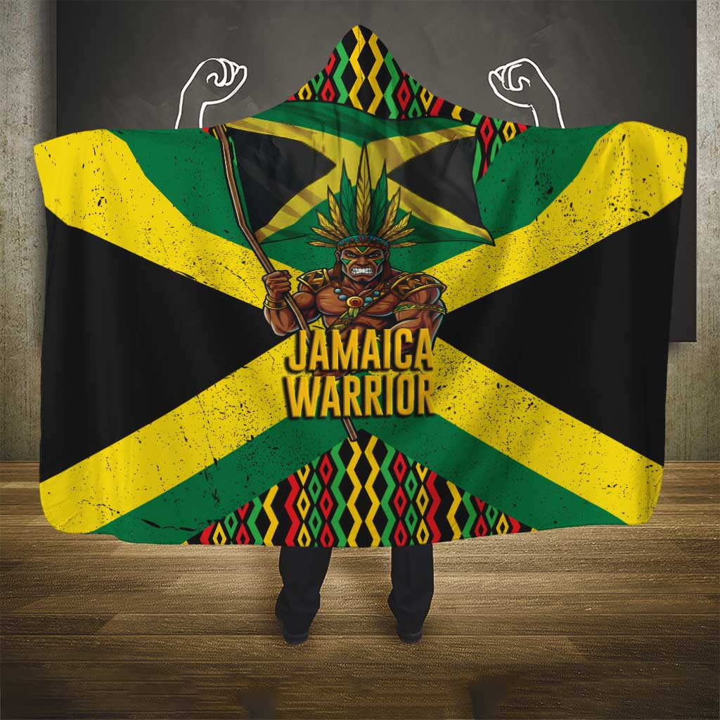 Black Jamaicans Warrior Spirit Hooded Blanket Tribal Fighter in Reggae Colors - African Pride