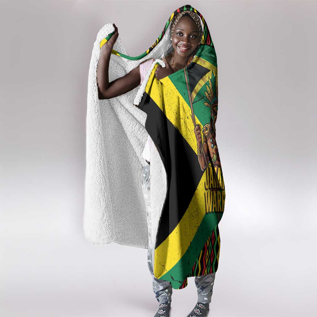 Black Jamaicans Warrior Spirit Hooded Blanket Tribal Fighter in Reggae Colors - African Pride