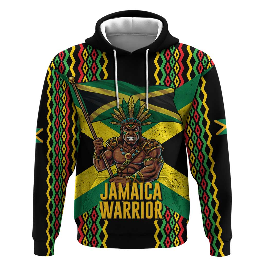 Black Jamaicans Warrior Spirit Hoodie Tribal Fighter in Reggae Colors - African Pride