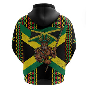 Black Jamaicans Warrior Spirit Hoodie Tribal Fighter in Reggae Colors - African Pride