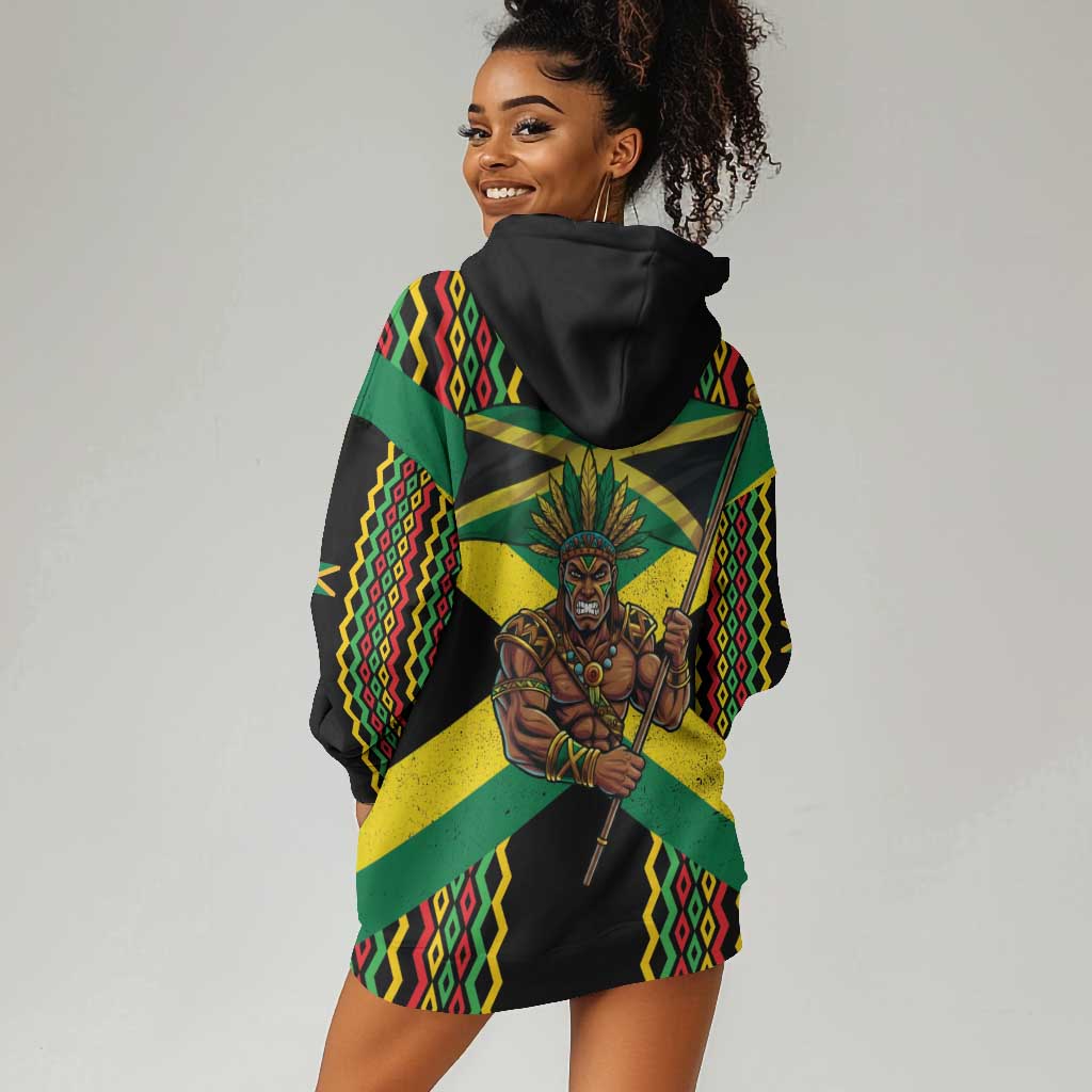 Black Jamaicans Warrior Spirit Hoodie Dress Tribal Fighter in Reggae Colors - African Pride