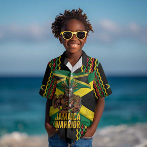 Black Jamaicans Warrior Spirit Kid Hawaiian Shirt Tribal Fighter in Reggae Colors - African Pride