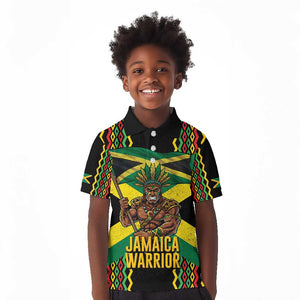 Black Jamaicans Warrior Spirit Kid Polo Shirt Tribal Fighter in Reggae Colors - African Pride