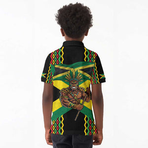 Black Jamaicans Warrior Spirit Kid Polo Shirt Tribal Fighter in Reggae Colors - African Pride