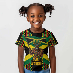 Black Jamaicans Warrior Spirit Kid T shirt Tribal Fighter in Reggae Colors - African Pride