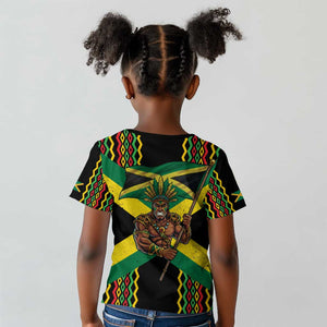Black Jamaicans Warrior Spirit Kid T shirt Tribal Fighter in Reggae Colors - African Pride
