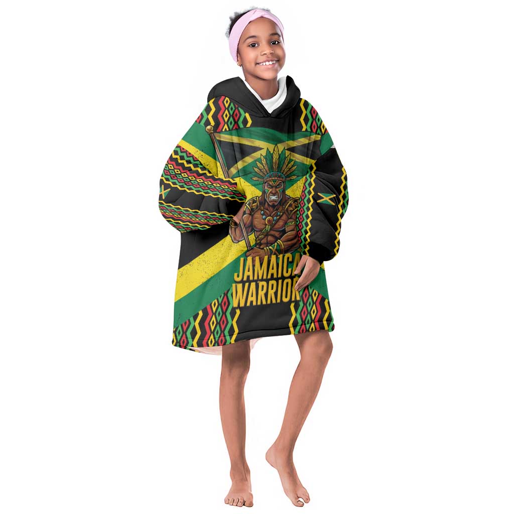 Black Jamaicans Warrior Spirit Kid Wearable Blanket Hoodie Tribal Fighter in Reggae Colors - African Pride