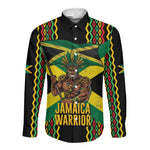 Black Jamaicans Warrior Spirit Long Sleeve Button Shirt Tribal Fighter in Reggae Colors - African Pride