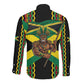 Black Jamaicans Warrior Spirit Long Sleeve Button Shirt Tribal Fighter in Reggae Colors - African Pride