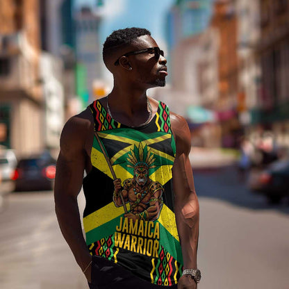 Black Jamaicans Warrior Spirit Men Tank Top Tribal Fighter in Reggae Colors - African Pride