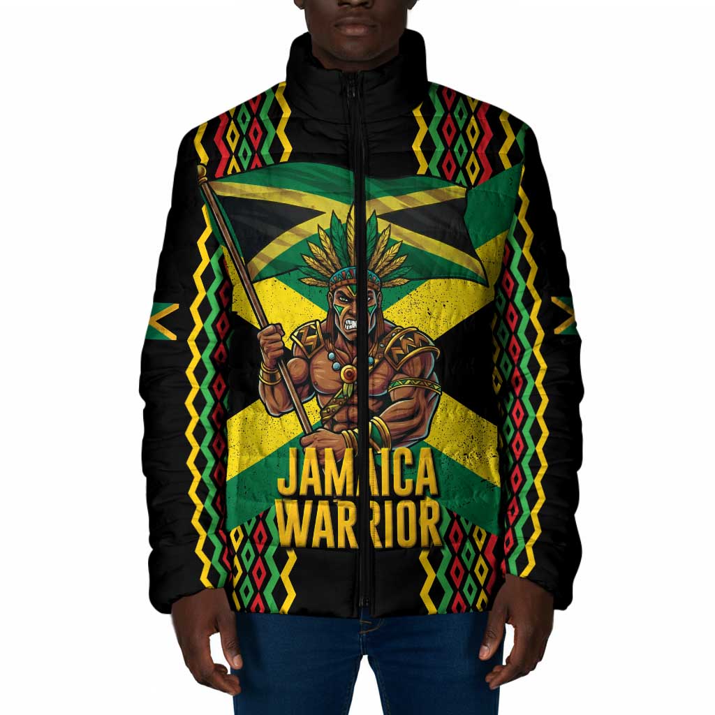 Black Jamaicans Warrior Spirit Padded Jacket Tribal Fighter in Reggae Colors