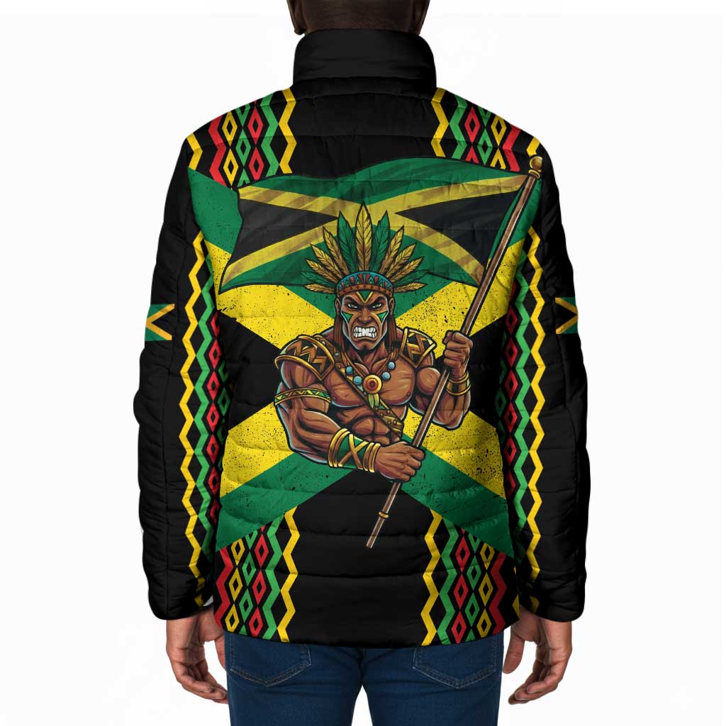 Black Jamaicans Warrior Spirit Padded Jacket Tribal Fighter in Reggae Colors