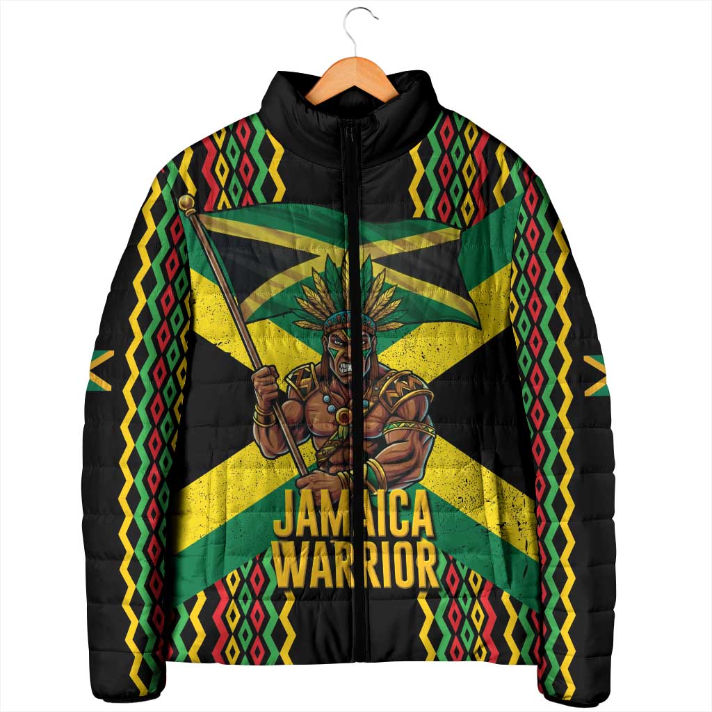 Black Jamaicans Warrior Spirit Padded Jacket Tribal Fighter in Reggae Colors