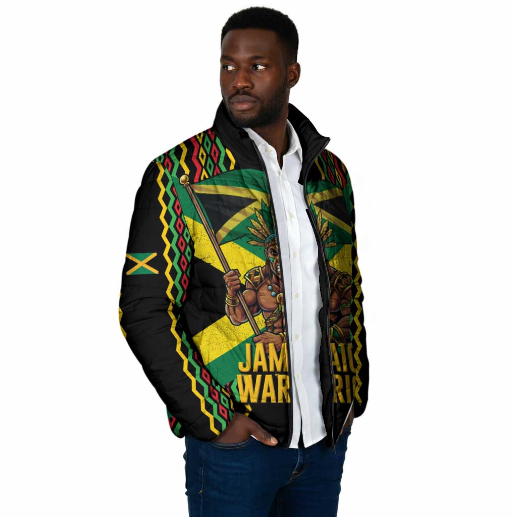 Black Jamaicans Warrior Spirit Padded Jacket Tribal Fighter in Reggae Colors