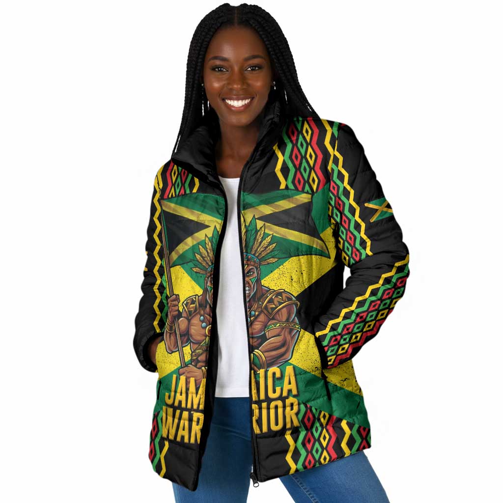 Black Jamaicans Warrior Spirit Padded Jacket Tribal Fighter in Reggae Colors
