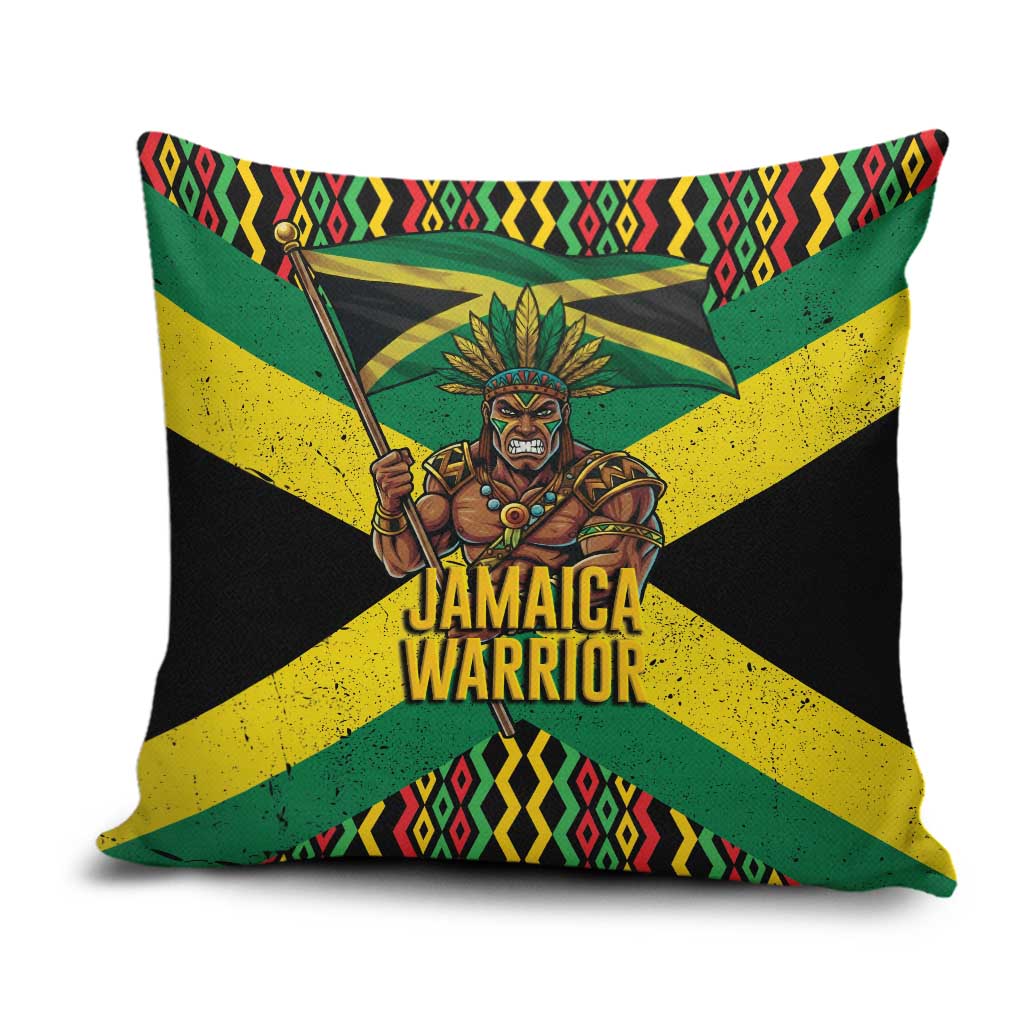 Black Jamaicans Warrior Spirit Pillow Cover Tribal Fighter in Reggae Colors