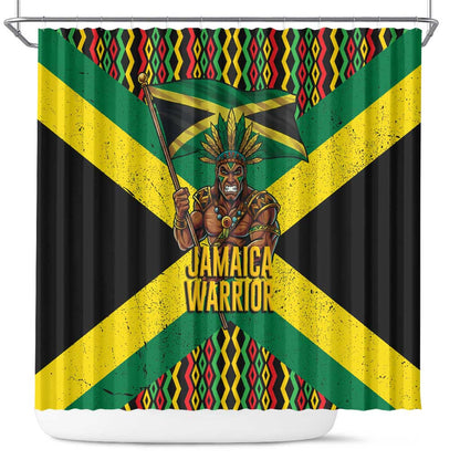 Black Jamaicans Warrior Spirit Shower Curtain Tribal Fighter in Reggae Colors - African Pride