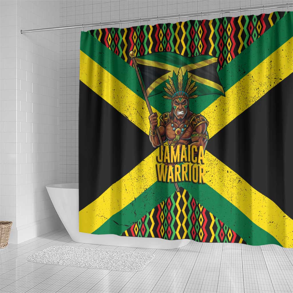 Black Jamaicans Warrior Spirit Shower Curtain Tribal Fighter in Reggae Colors - African Pride