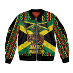 Black Jamaicans Warrior Spirit Sleeve Zip Bomber Jacket Tribal Fighter in Reggae Colors - African Pride