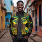 Black Jamaicans Warrior Spirit Sleeve Zip Bomber Jacket Tribal Fighter in Reggae Colors - African Pride