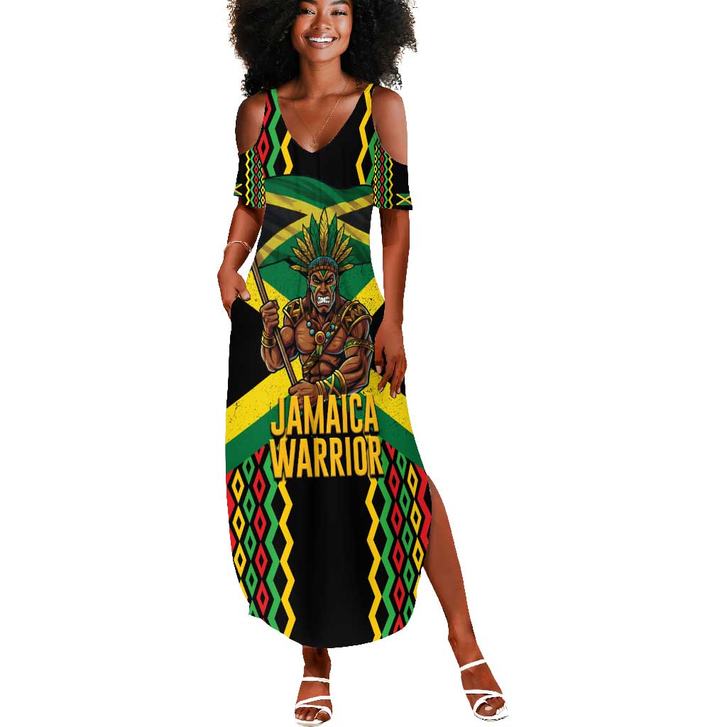 Black Jamaicans Warrior Spirit Summer Maxi Dress Tribal Fighter in Reggae Colors - African Pride