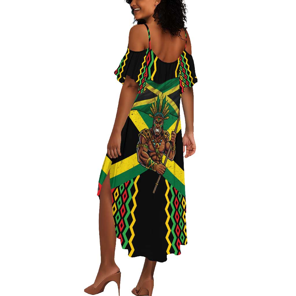 Black Jamaicans Warrior Spirit Summer Maxi Dress Tribal Fighter in Reggae Colors - African Pride