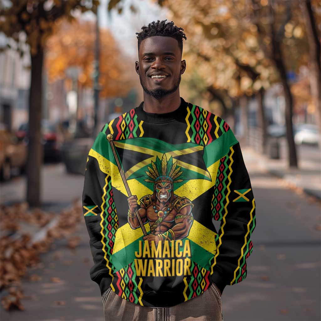 Black Jamaicans Warrior Spirit Sweatshirt Tribal Fighter in Reggae Colors - African Pride