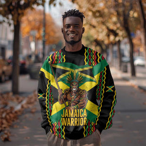 Black Jamaicans Warrior Spirit Sweatshirt Tribal Fighter in Reggae Colors - African Pride