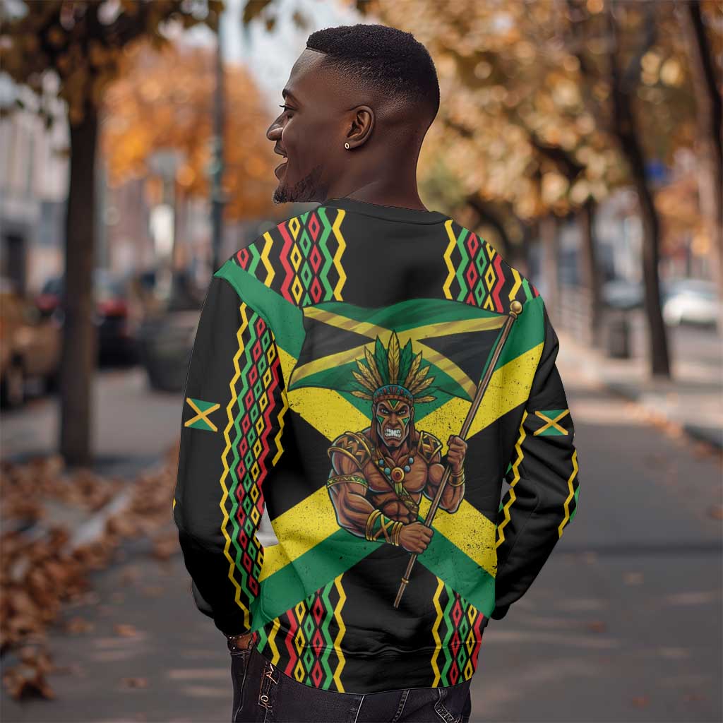 Black Jamaicans Warrior Spirit Sweatshirt Tribal Fighter in Reggae Colors - African Pride
