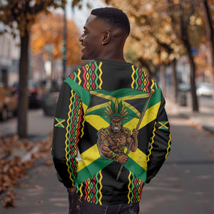 Black Jamaicans Warrior Spirit Sweatshirt Tribal Fighter in Reggae Colors - African Pride