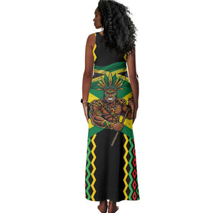 Black Jamaicans Warrior Spirit Tank Maxi Dress Tribal Fighter in Reggae Colors - African Pride