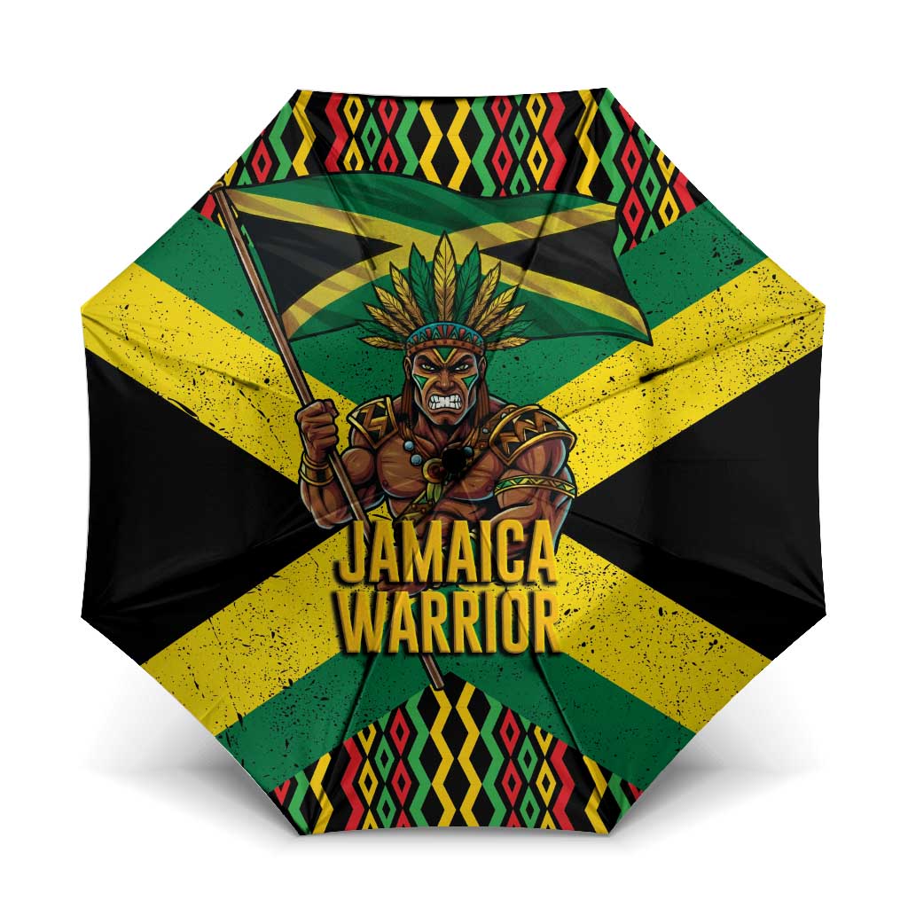 Black Jamaicans Warrior Spirit Umbrella Tribal Fighter in Reggae Colors